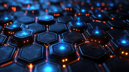 Fototapeta premium Visualization of interconnected layers in artificial intelligence neural networks with glowing circuits on a dark background