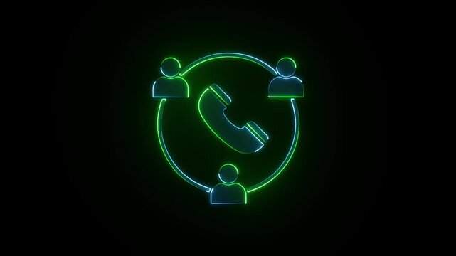 Glowing Neon Follow Up Call Icon &ndash; Glowing Communication and Customer Contact Symbol on a black background animation.
