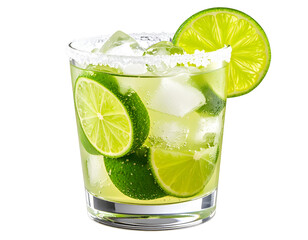  Caipirinha Cocktail in Short Glass with Lime Slices and Sugar Crystals, Isolated