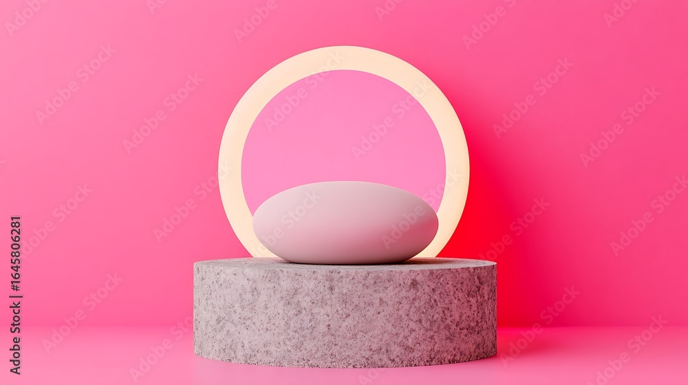 Poster a minimalistic scene features a circular light and platform