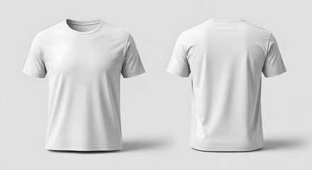 Pristine white t-shirt mockup with realistic fabric, showing front and back views for design presentation.