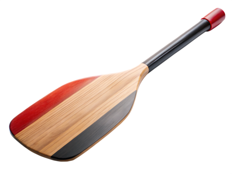 black and red paddle with a wooden handle on white background ,PNG.AI Generated.