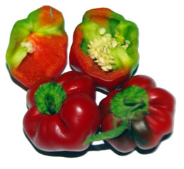 bell pepper half cut closeup with white background 