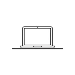 Minimalist black line icon of a laptop computer on a white background
