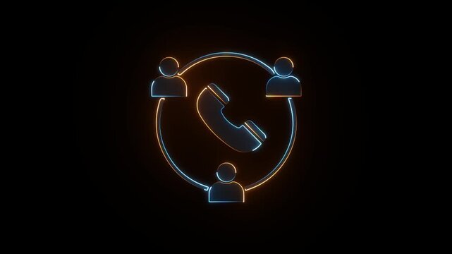 Glowing Neon Follow Up Call Icon &ndash; Glowing Communication and Customer Contact Symbol on a black background animation.