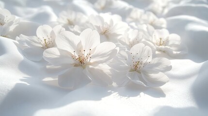 Fototapeta premium Close-up of cherry blossom cluster with light shadows cast on white paper background