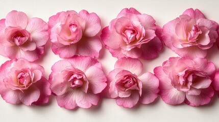 Fototapeta premium Light pink sakura petals arranged like a breeze has swept them over a smooth white plane