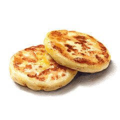 Arepas in watercolor style, vector illustration, isolated on white background.
