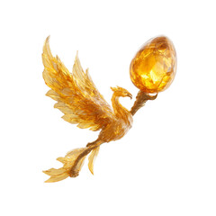 Golden Phoenix Sculpture Holding Amber Egg - Rebirth, Renewal, and Transformation Symbol