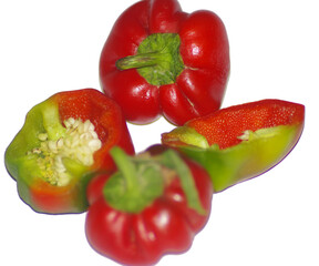 bell pepper half cut closeup with white background 