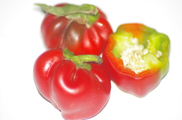 bell pepper half cut closeup with white background 