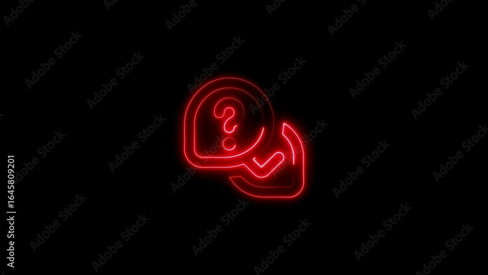 Poster red neon question and checkmark symbol on black suggesting inquiry and verification