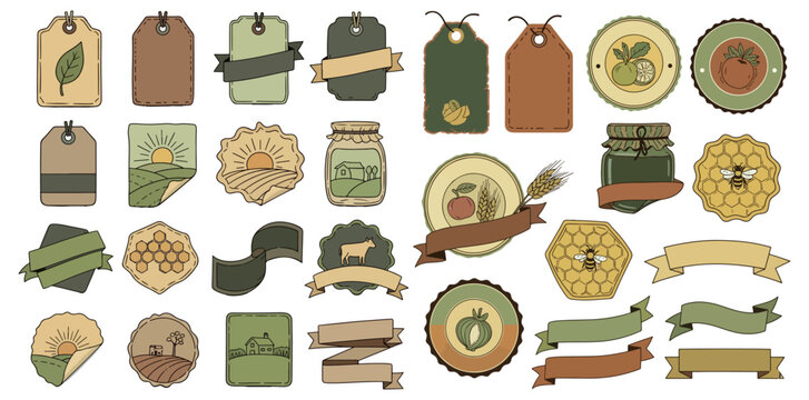 Collection of vintage and rustic decorative tags labels and banners for crafting scrapbooking and design projects