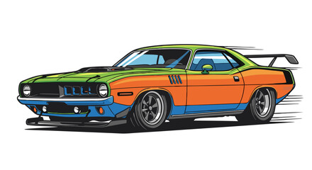 Fototapeta premium Green_and_Orange_Classic_Muscle_Car_in_Motion_Pixel_Art_Illustration