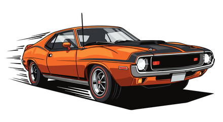 Orange Classic Sports Car In Motion Pixel Art Illustration