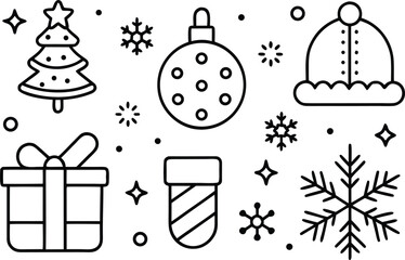 Naklejka premium Christmas and Winter Holiday Line Art Icon Set
