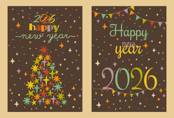 Naklejka premium Retro New Year 2026 Greeting Card Set
