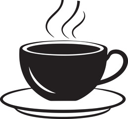 Black and White Coffee Cup Illustration with Steam Silhouette Design for Beverage Lovers