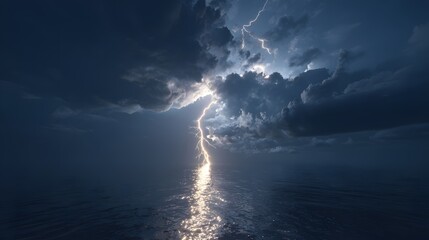 Dramatic lightning storm over ocean at night powerful natural phenomenon seascape weather photography scenic view