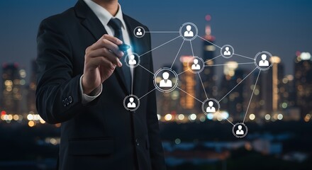 Businessman Connecting People Network - Business and Technology Concept