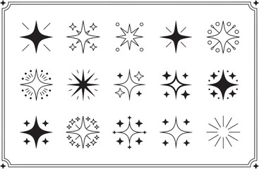 Collection of 15 unique sparkle and shine vector icons perfect for adding a touch of magic to your designs