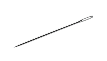 Needle isolated on a white background with a sharp, reflective steel point