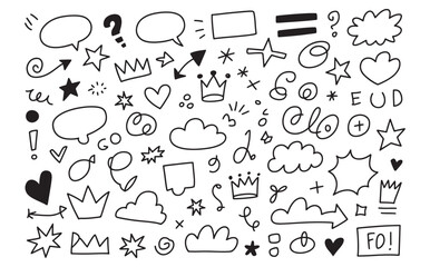 Hand-drawn Doodle Set Speech Bubbles Stars Crowns and More