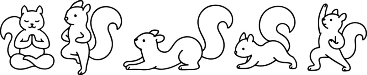 Fototapeta premium set of various yoga poses, namely a squirrel in various yoga poses, for designs related to sports and relaxation