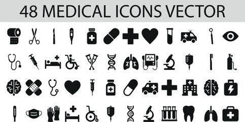 A vector set of black and white icons for medical design