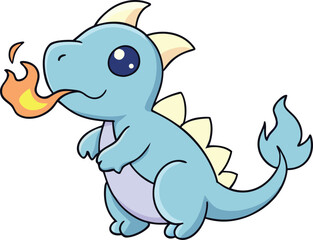Obraz premium Adorable Cartoon Baby Dragon Breathing Fire
