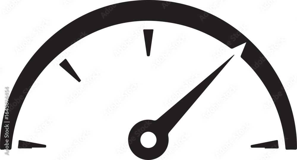 Poster black and white graphic of a speedometer or gauge with a needle pointing towards the higher end of t