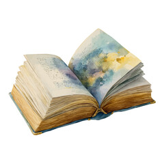 Watercolor vector illustration of Textbook, isolated on white background.