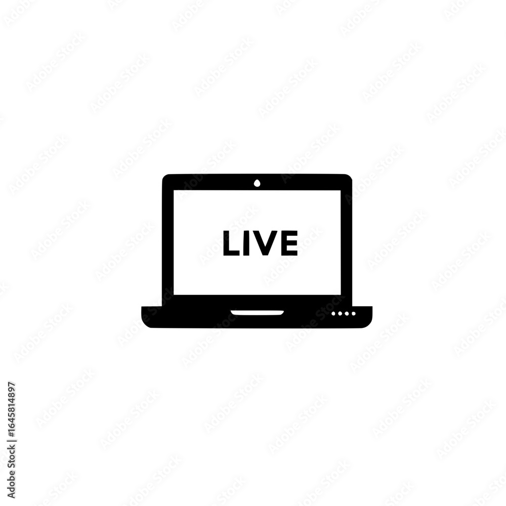Poster modern laptop illustration showing live message in simple vector style for broadcast design