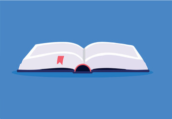 Open book vector illustration - Textbook lying in perspective. Flat design and blue background.