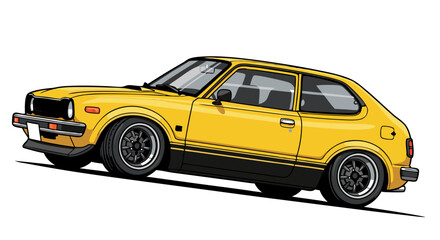 Yellow Vintage Compact Car Pixel Art Illustration