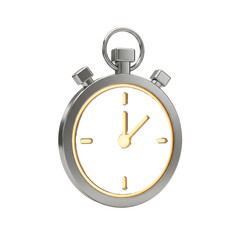 A sleek, metallic silver stopwatch with a dark black face and glowing golden hands, precisely measuring time with its classic analog design, symbolizing speed and accuracy.