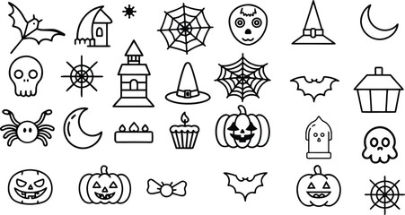 Halloween Line Art Icon Set for Spooky Holiday Designs