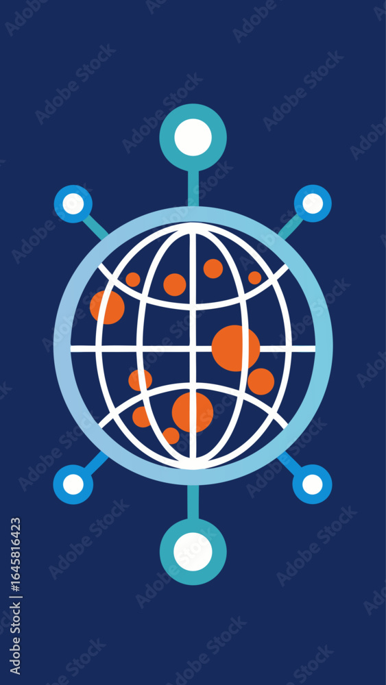 Aufkleber a blue and white circle with a globe in the center. the globe is surrounded by a network of lines
