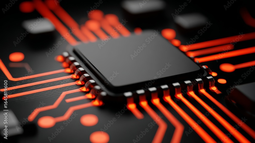 Poster intricate microscopic landscape of a computer processor chip a detailed macro view of a central proc