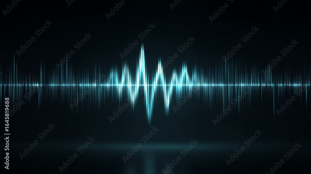 Poster vibrant digital audio sound wave visualization on a dark abstract background representing music voic