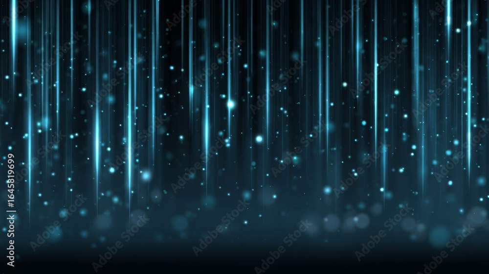 Poster vibrant abstract blue background featuring a celestial display of twinkling stars and dynamic glowin