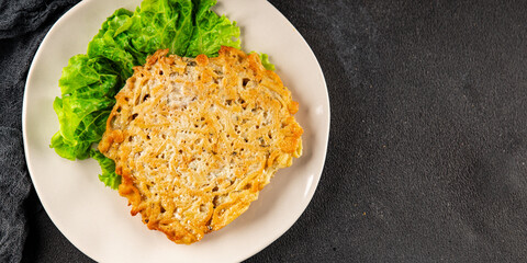 Hash brown potato rosti hash brown vegetables food tasty snack fresh delicious gourmet food background on the table rustic food top view copy space vegan and vegetarian food