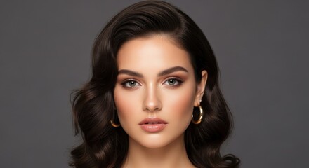 Naklejka premium Elegant woman with flawless makeup and radiant skin, perfect for beauty ad