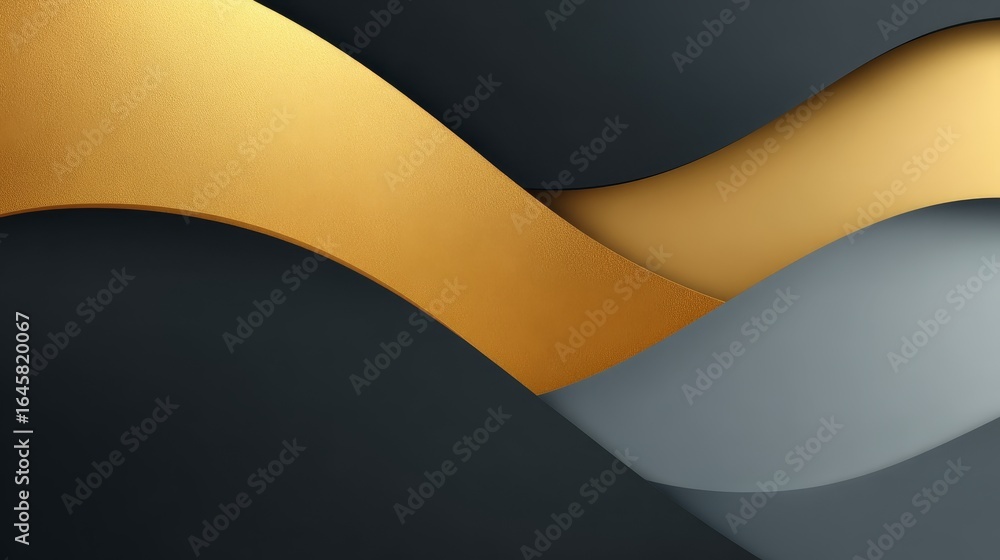 Poster a stunning digital illustration of a flowing abstract wave of shimmering gold and lustrous silver ag