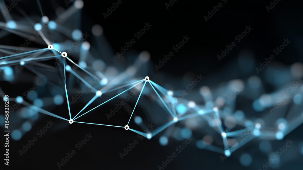 Poster abstract blue digital network background with interconnected white nodes and glowing data points ill
