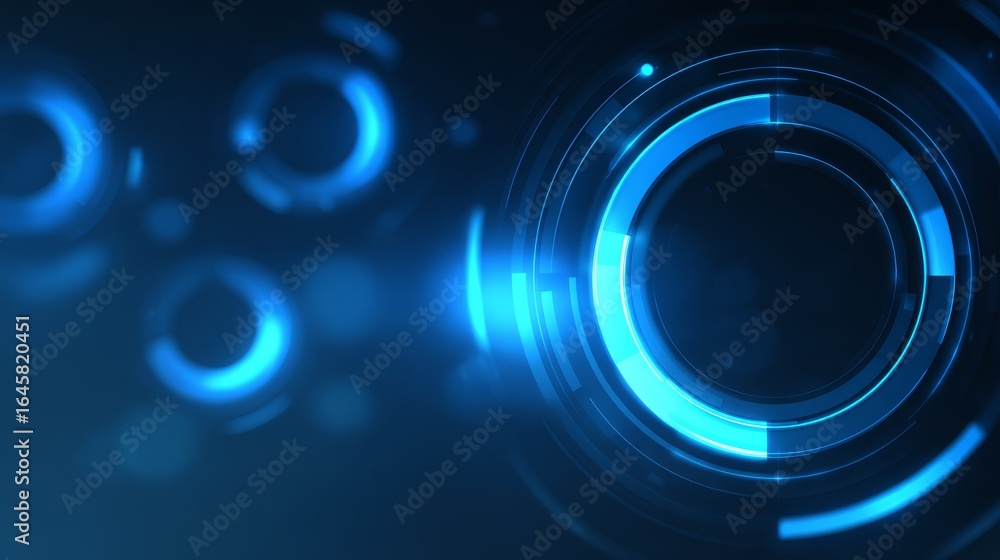 Aufkleber abstract digital artwork featuring glowing blue circles and orbs on a deep dark mysterious backgroun