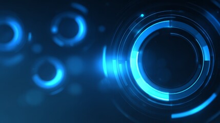 Abstract digital artwork featuring glowing blue circles and orbs on a deep dark mysterious background creating a sense of depth space and tranquil cosmic energy.