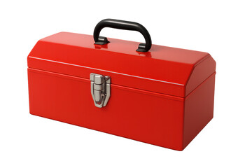 Red metal toolbox isolated on transparent background, ready for work