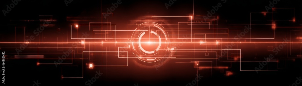 Poster Futuristic Abstract Technology Digital Background with Glowing Red and Black Square Grid Pattern for High Tech Presentations and Sci Fi Concepts.