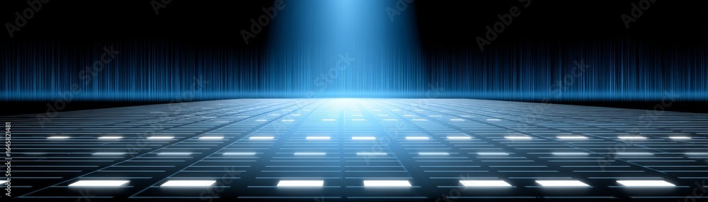 Aufkleber a single focused beam of light dramatically descends from a ceiling fixture cutting through the deep
